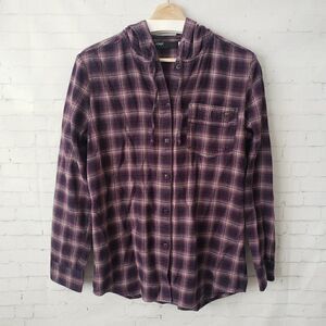 Fox Racing Womens Flannel Hoodie Shirt Size M Purple Plaid 100% Cotton Motocross